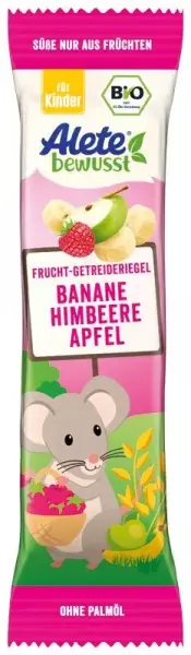 Product image 1 of the product “Alete Bio Frucht-Getreideriegel Banane-Himbeere-Apfel, 25 x 25g ”