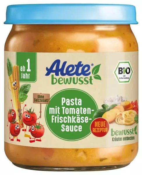 Product image 1 of the product “Alete Bio Gläschen - Pasta Tomaten-Frischkäse-Sauce, 6 x 250g ”
