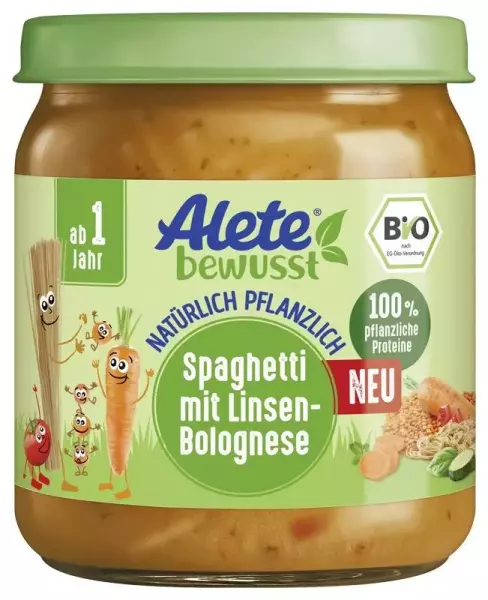 Product image 1 of the product “Alete Bio Gläschen - Spaghetti mit Linsenbolognese, 6 x 250g ”