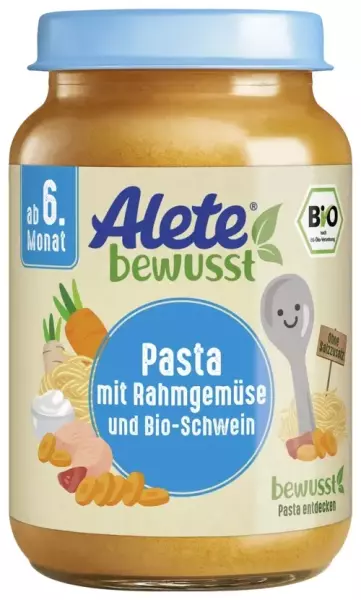 Bild 1 des Artikels Alete Bio Gläschen  - Pasta mit Rahmgemüse und Bio-Schwein, 6 x 190g   