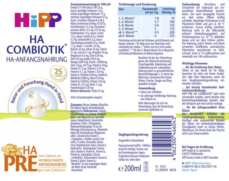 Bild 2 des Artikels HiPP PRE HA COMBIOTIK® trinkfertig (6x200ml) 