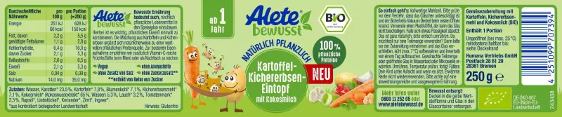 Bild 2 des Artikels Alete Bio Gläschen - Kartoffel-Kichererbseneintopf, 6 x 250g 