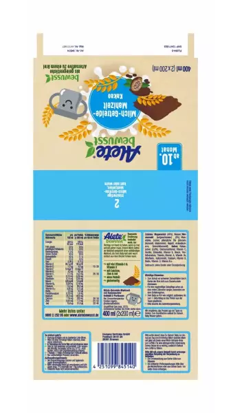 Product image 2 of the product “Alete Milch-Getreide-Mahlzeit Kakao, 6x 2x200ml  ”