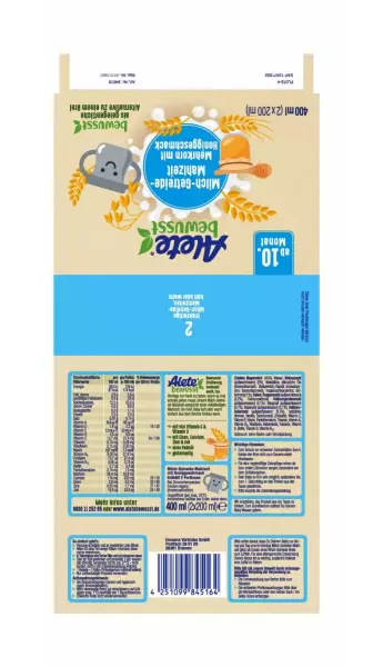 Bild 2 des Artikels Alete Milch-Getreide-Mahlzeit Mehrkorn + Honig, 6 x 2x200ml 