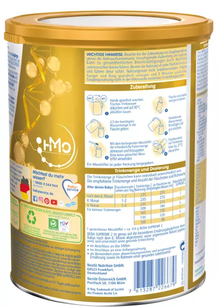 Bild 3 des Artikels Nestlé BEBA Supreme 2, Dose a 800g - Sonderpreis MHD - haltbar bis 11/2025 