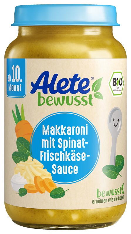 Bild 1 des Artikels Alete Bio Gläschen - Makkaroni mit Spinat-Frischkäse-Sauce, 6 x 220g 