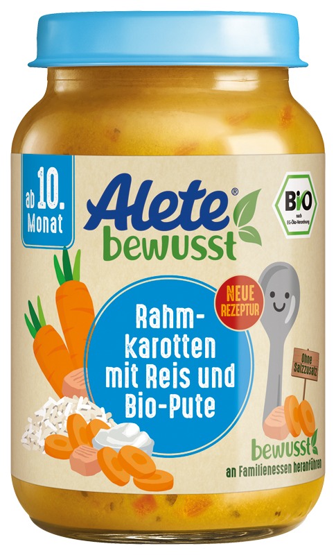 Bild 1 des Artikels Alete Bio Gläschen - Rahmkarotten mit Reis & Bio-Pute, 6 x 220g 