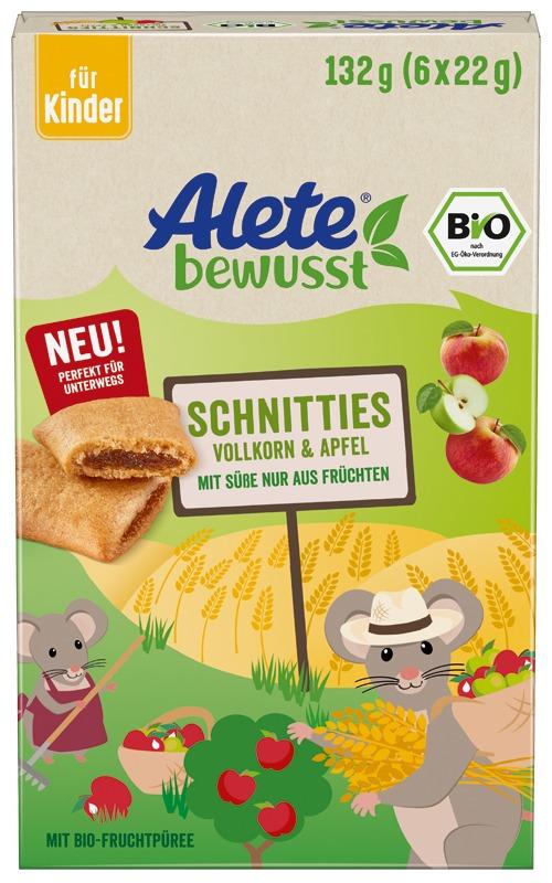 Product image 1 of the product “Alete Bio Schnitties Vollkorn-Apfel, 8 Packungen x 132g ”