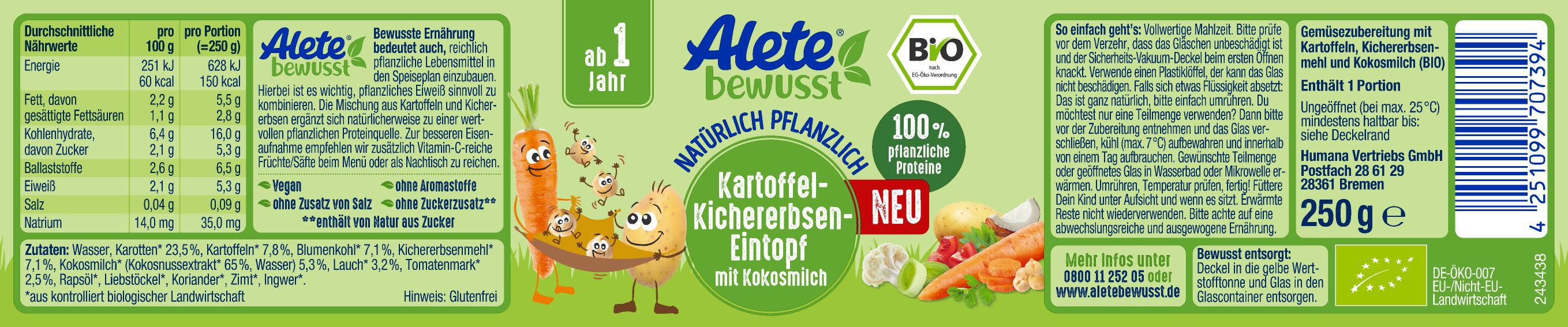 Bild 2 des Artikels Alete Bio Gläschen - Kartoffel-Kichererbseneintopf, 6 x 250g 