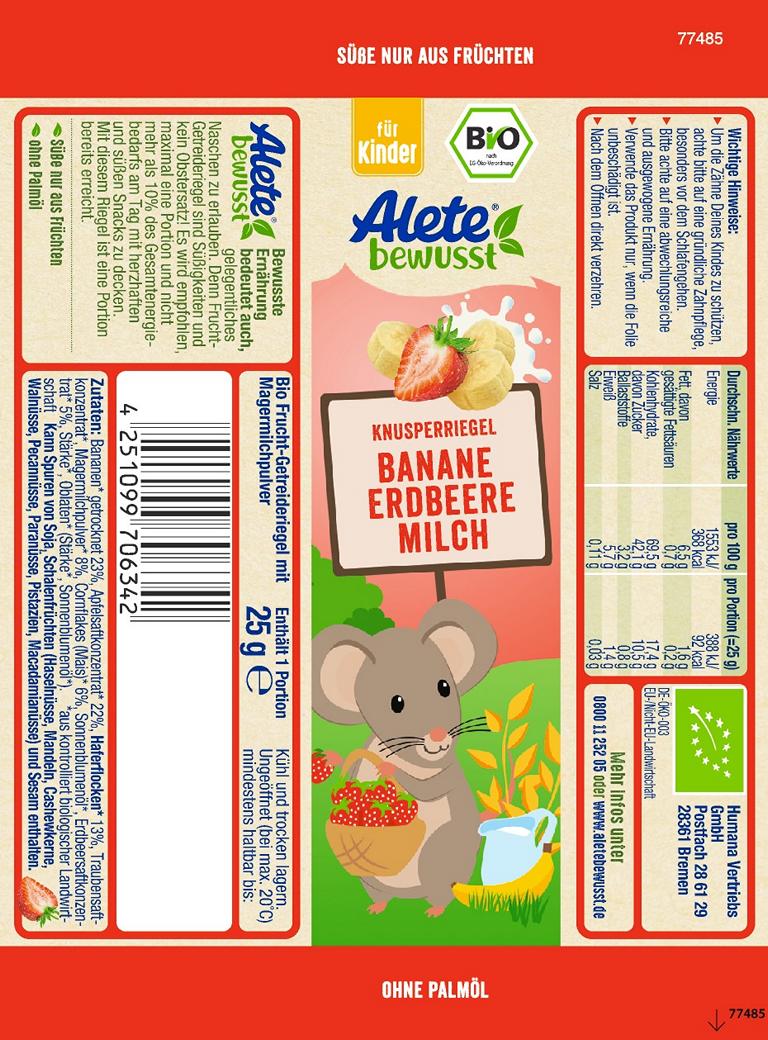 Bild 2 des Artikels Alete Bio Knusperriegel Banane-Erdbeer-Milch, 25 x 25g 